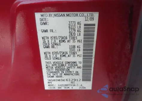 2010 Nissan Pathfinder S z USA, uszkodzony, nr VIN 5N1AR1NB3AC612912